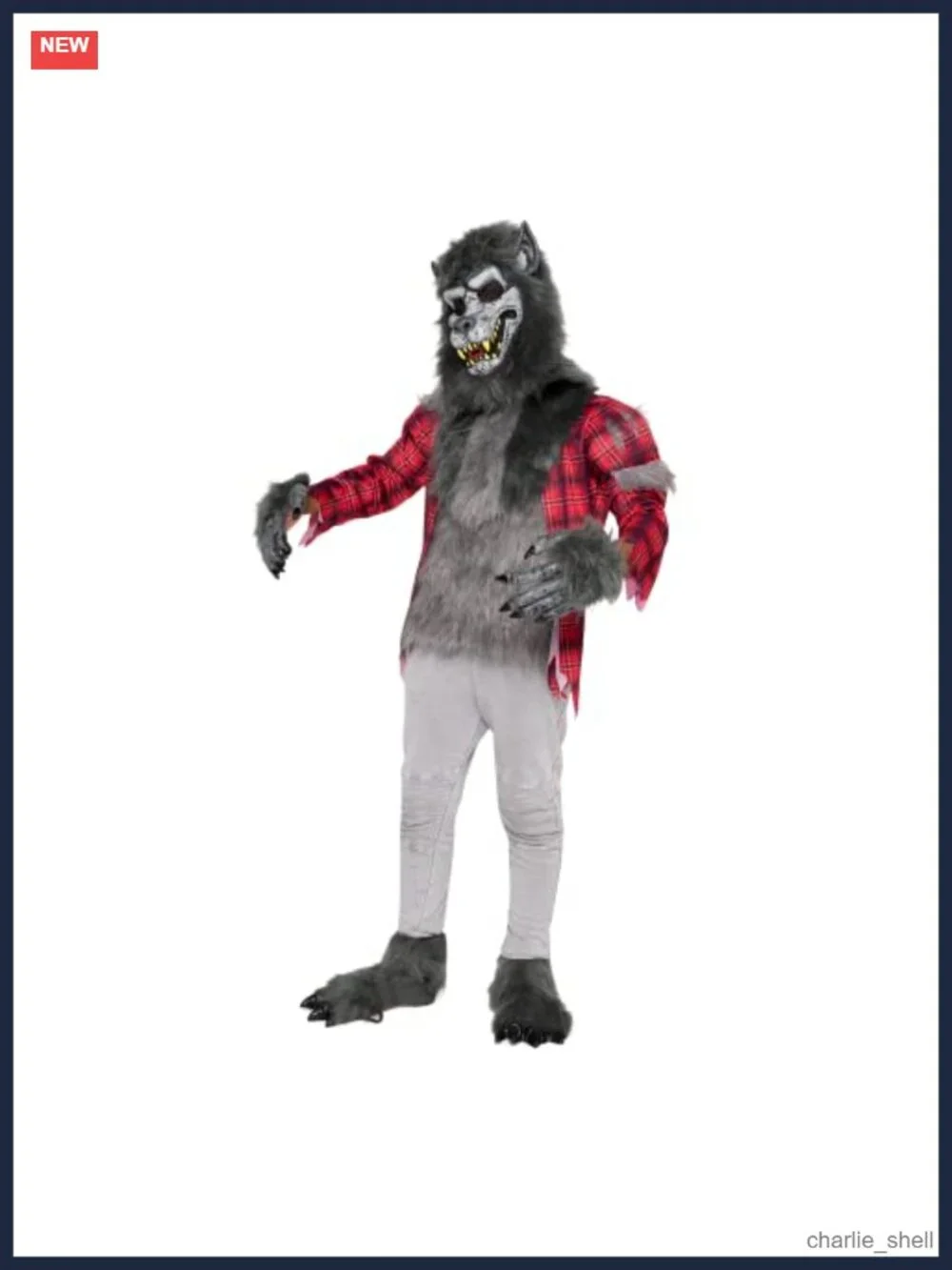 Kids Werewolf Costume Faux Fur Top Mask Gloves Shoe Covers Boys Halloween